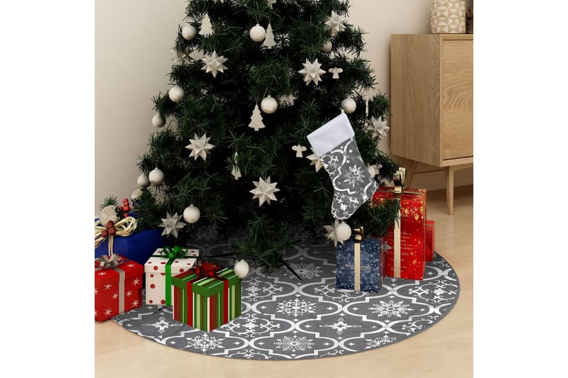 luksuriøs skjuler til juletræsfod med julesok 122 cm stof - Grå - Juletræsfod - Juelpynt og juledekoration