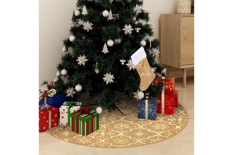 luksuriøs skjuler til juletræsfod med julesok 122 cm stof - Gul - Juletræsfod - Juelpynt og juledekoration
