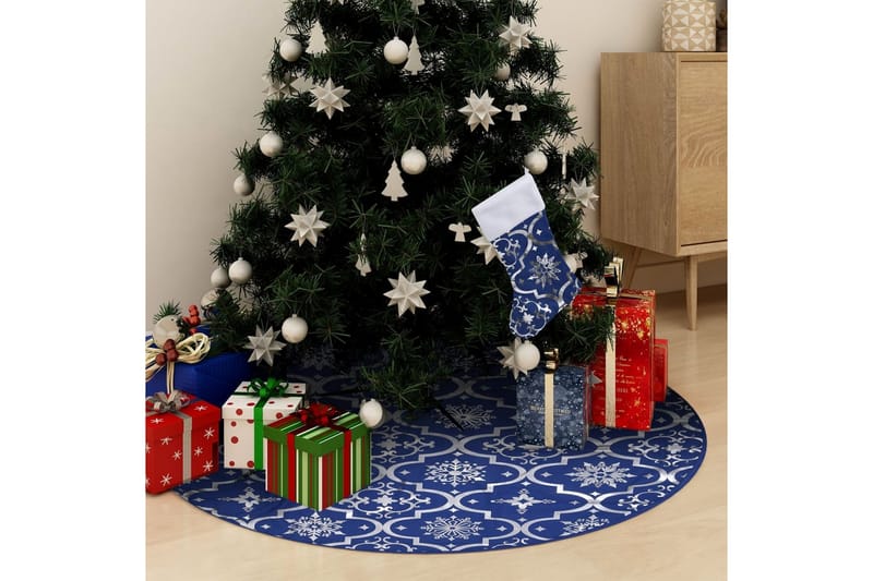 luksuriøs skjuler til juletræsfod med julesok 90 cm stof blå - Blå - Juletræsfod - Juelpynt og juledekoration