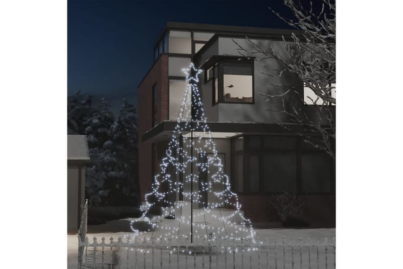 juletræ med metalstolpe 500 LED'er 3 m kold hvid - Hvid - Plastik juletræ