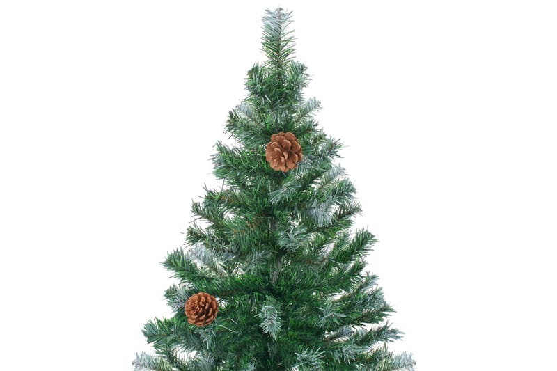 juletræ med rimfrost LED-lys + kuglesæt og grankogler 150 cm - Plastik juletræ