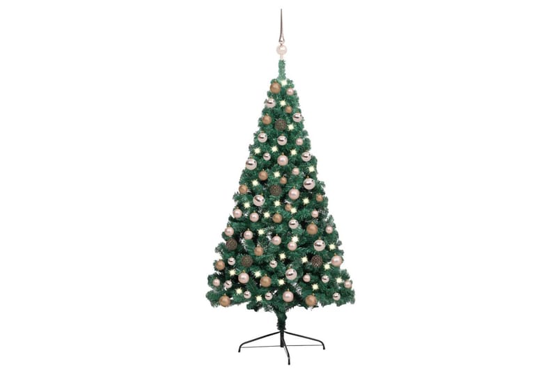 kunstigt halvt juletræ med LED-lys og kuglesæt 120 cm grøn - Plastik juletræ