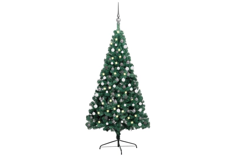 kunstigt halvt juletræ med LED-lys og kuglesæt 120 cm grøn - Boligtilbehør - Julepynt & højtidsdekorationer - Juelpynt og juledekoration - Plastik juletræ