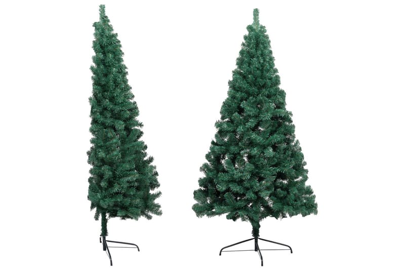 kunstigt halvt juletræ med LED-lys og kuglesæt 150 cm grøn - Plastik juletræ