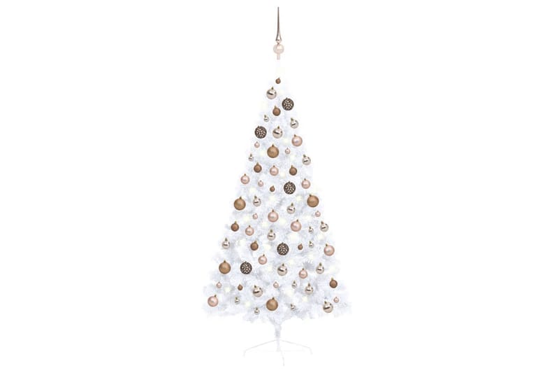 kunstigt halvt juletræ med LED-lys og kuglesæt 150 cm hvid - Plastik juletræ