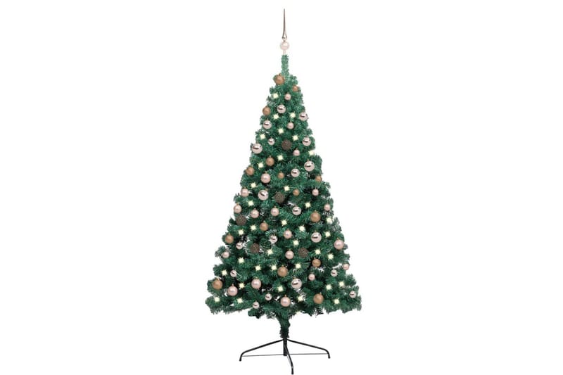 kunstigt halvt juletræ med LED-lys og kuglesæt 180 cm grøn - Plastik juletræ