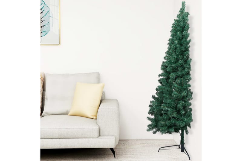 kunstigt halvt juletræ med LED-lys og kuglesæt 210 cm grøn - Plastik juletræ