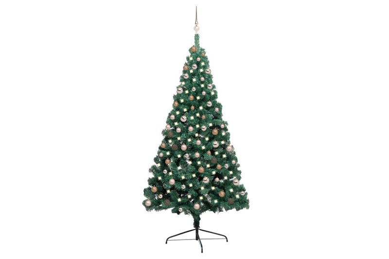 kunstigt halvt juletræ med LED-lys og kuglesæt 210 cm grøn - Plastik juletræ