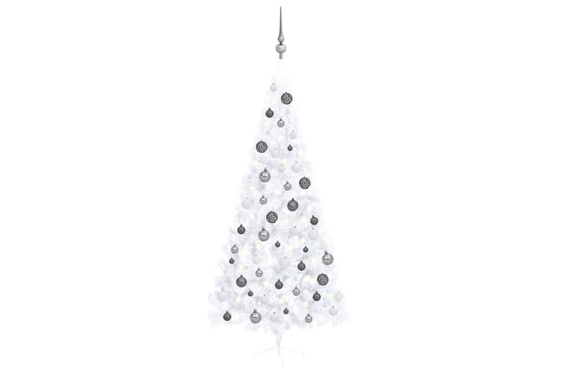 kunstigt halvt juletræ med LED-lys og kuglesæt 210 cm hvid - Plastik juletræ