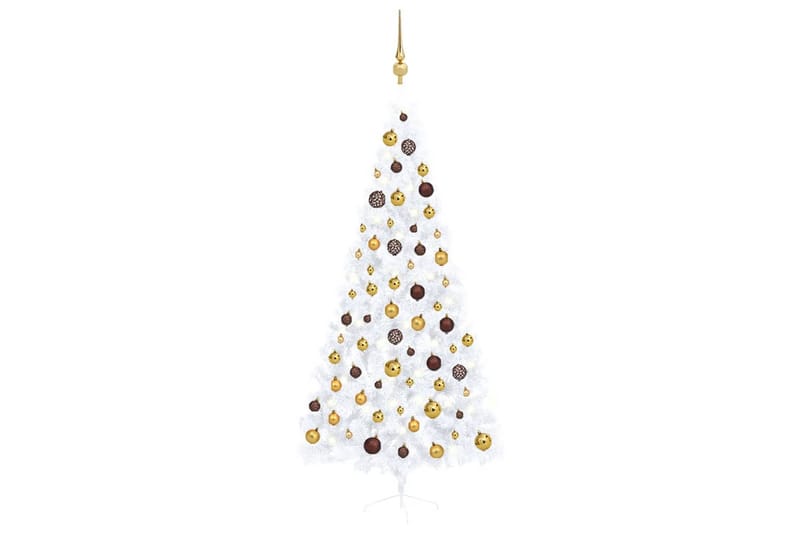 kunstigt halvt juletræ med LED-lys og kuglesæt 210 cm hvid - Plastik juletræ