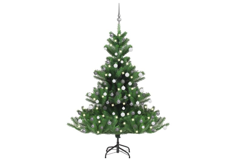 kunstigt juletræ LED-lys + julekugler nordmannsgran 150 cm - Plastik juletræ