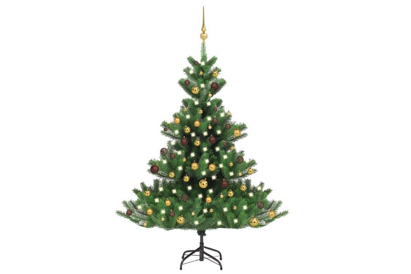 kunstigt juletræ LED-lys og julekugler nordmannsgran 150 cm - Plastik juletræ