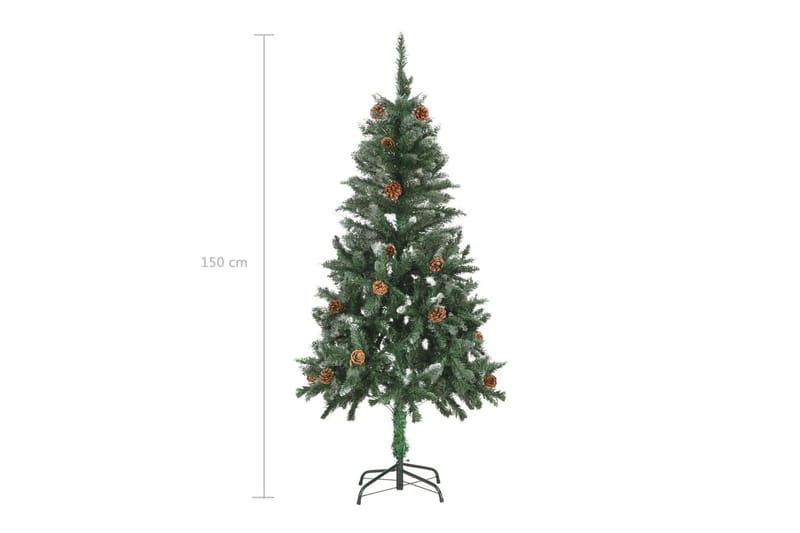 kunstigt juletræ med grankogler og hvidt glitter 150 cm - Plastik juletræ