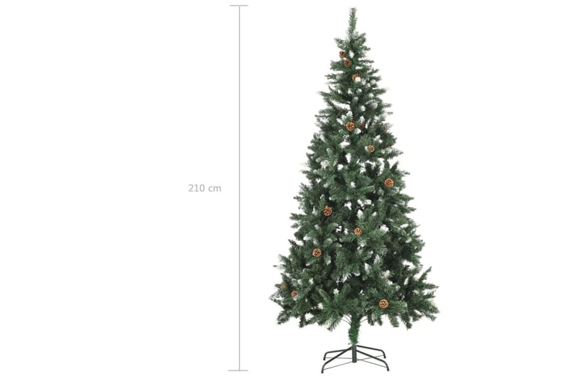 kunstigt juletræ med grankogler og hvidt glitter 210 cm - Plastik juletræ