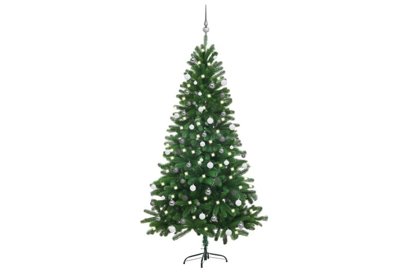 kunstigt juletræ med LED-lys & kuglesæt 180 cm grøn - Plastik juletræ