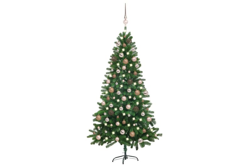 kunstigt juletræ med LED-lys & kuglesæt 180 cm grønt - Plastik juletræ