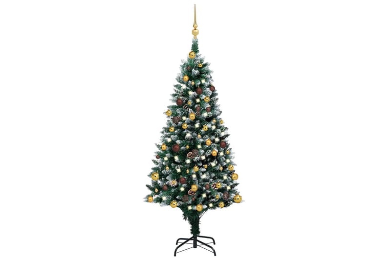 kunstigt juletræ med LED-lys + kuglesæt og grankogler 150 cm - Plastik juletræ