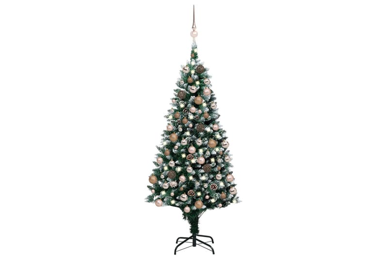 kunstigt juletræ med LED-lys + kuglesæt og grankogler 150cm - Plastik juletræ