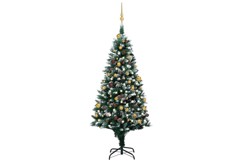 kunstigt juletræ med LED-lys + kuglesæt og grankogler 180 cm - Plastik juletræ