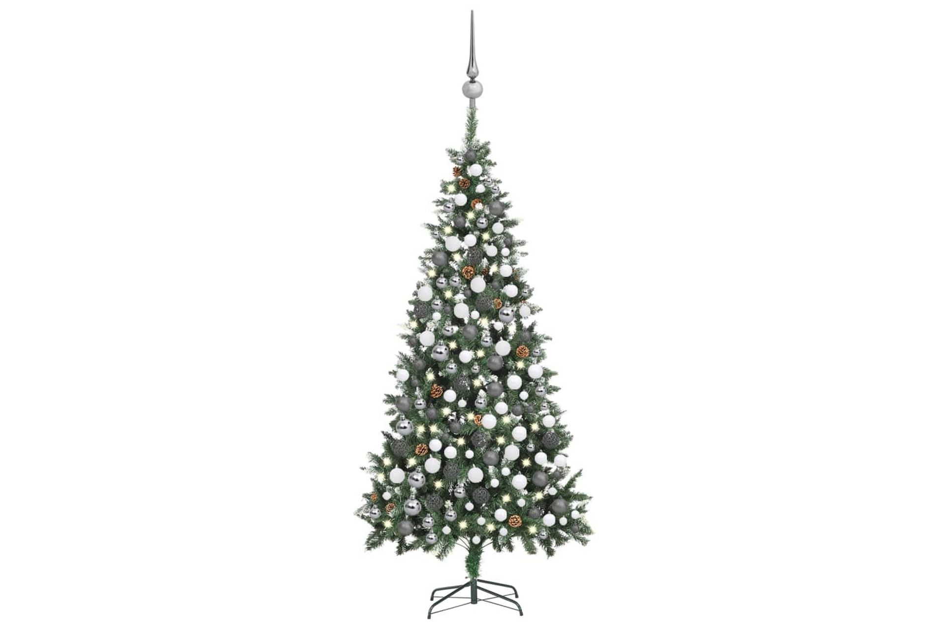 kunstigt juletræ med LED-lys + kuglesæt og grankogler 210 cm - Boligtilbehør - Julepynt & højtidsdekorationer - Juelpynt og juledekoration - Plastik juletræ