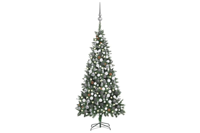 kunstigt juletræ med LED-lys + kuglesæt og grankogler 210 cm - Plastik juletræ