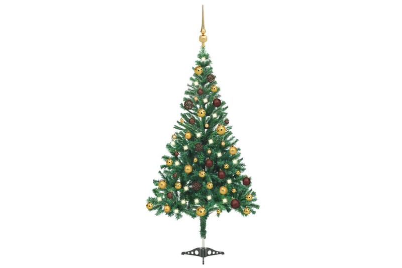 kunstigt juletræ med LED-lys og kuglesæt 120 cm 230 grene - Plastik juletræ