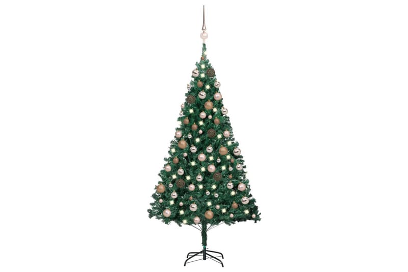 kunstigt juletræ med LED-lys og kuglesæt 120 cm PVC grøn - Plastik juletræ
