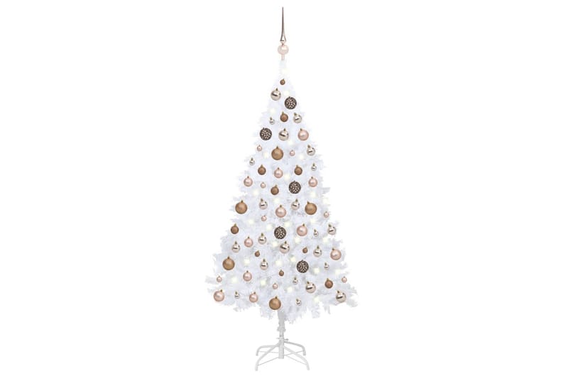 kunstigt juletræ med LED-lys og kuglesæt 120 cm PVC hvid - Plastik juletræ