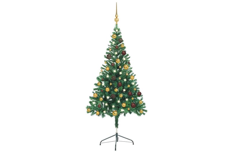 kunstigt juletræ med LED-lys og kuglesæt 150 cm 380 grene - Plastik juletræ