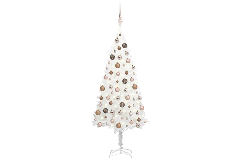 kunstigt juletræ med LED-lys og kuglesæt 150 cm hvid - Plastik juletræ