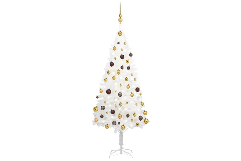 kunstigt juletræ med LED-lys og kuglesæt 150 cm hvid - Plastik juletræ