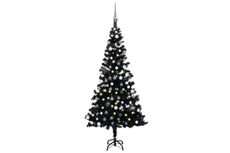 kunstigt juletræ med LED-lys og kuglesæt 150 cm PVC sort - Boligtilbehør - Julepynt & højtidsdekorationer - Juelpynt og juledekoration - Plastik juletræ