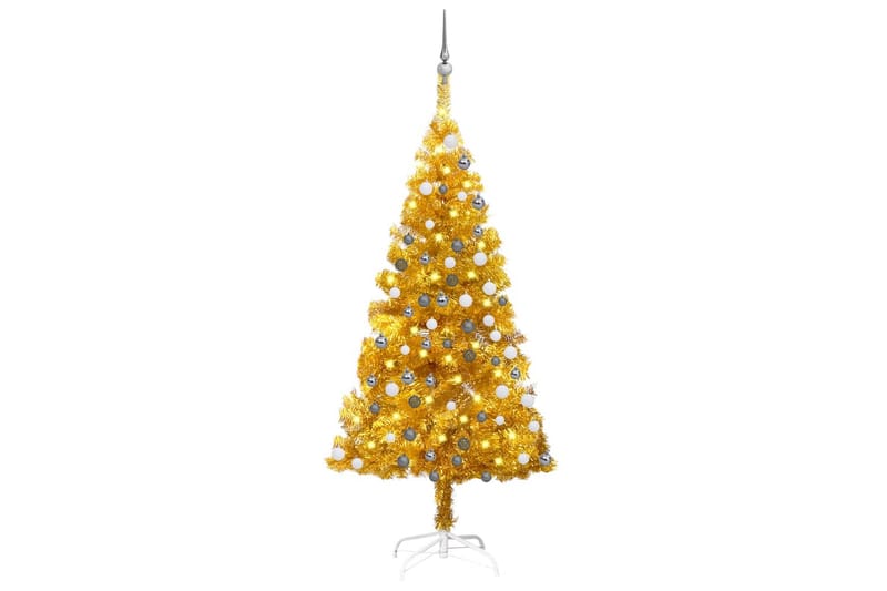 kunstigt juletræ med LED-lys og kuglesæt 150 cm PETdfarvet - Plastik juletræ