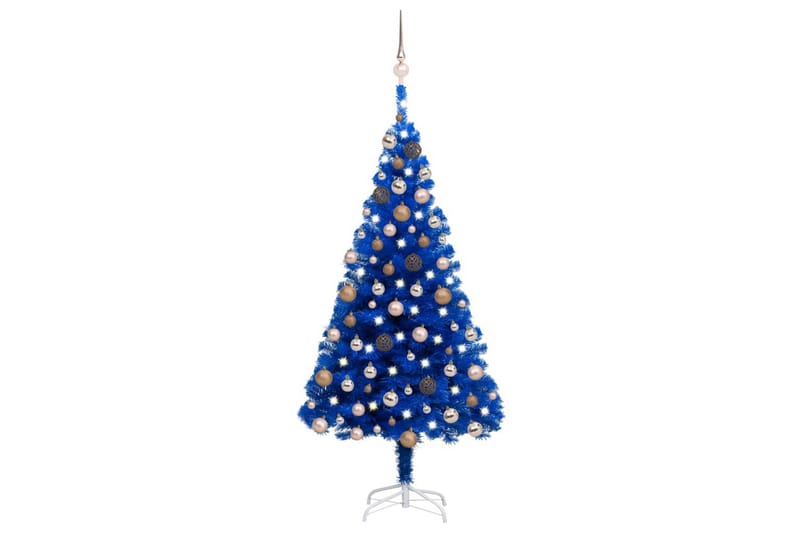 kunstigt juletræ med LED-lys og kuglesæt 150 cm PVC blå - Plastik juletræ
