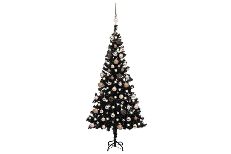 kunstigt juletræ med LED-lys og kuglesæt 150 cm PVC sort - Plastik juletræ