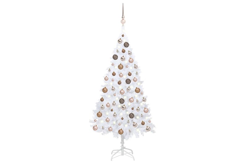 kunstigt juletræ med LED-lys og kuglesæt 150 cm PVC hvid - Plastik juletræ