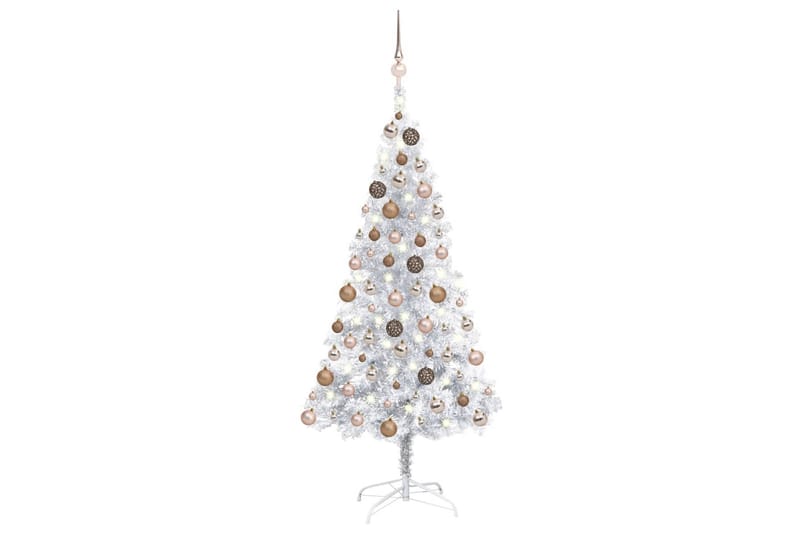 kunstigt juletræ med LED-lys og kuglesæt 150 cm PET - Plastik juletræ