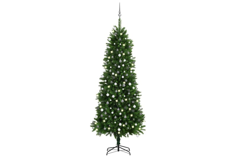 kunstigt juletræ med LED-lys og kuglesæt 240 cm grøn - Plastik juletræ