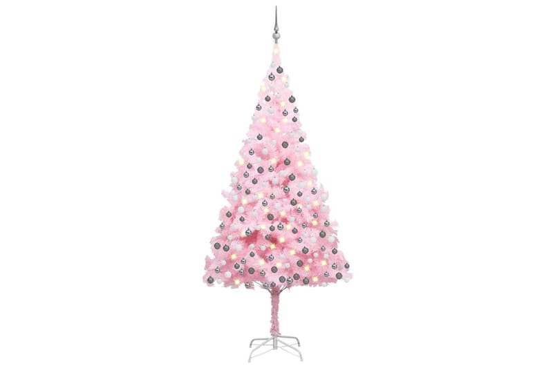 kunstigt juletræ med LED-lys og kuglesæt 240 cm PVC pink - Plastik juletræ