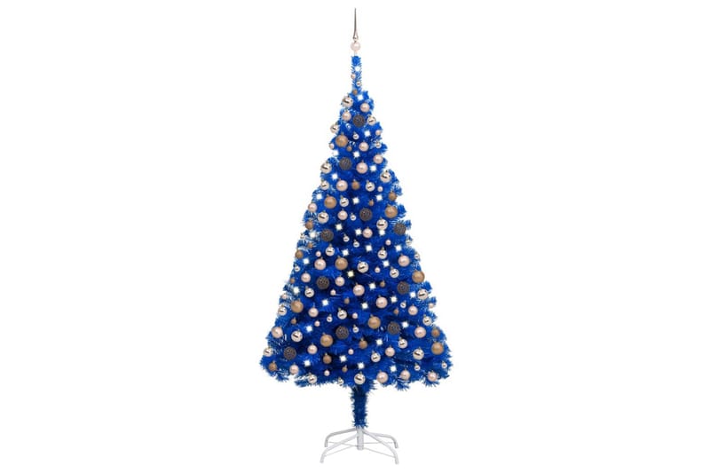 kunstigt juletræ med LED-lys og kuglesæt 240 cm PVC blå - Plastik juletræ