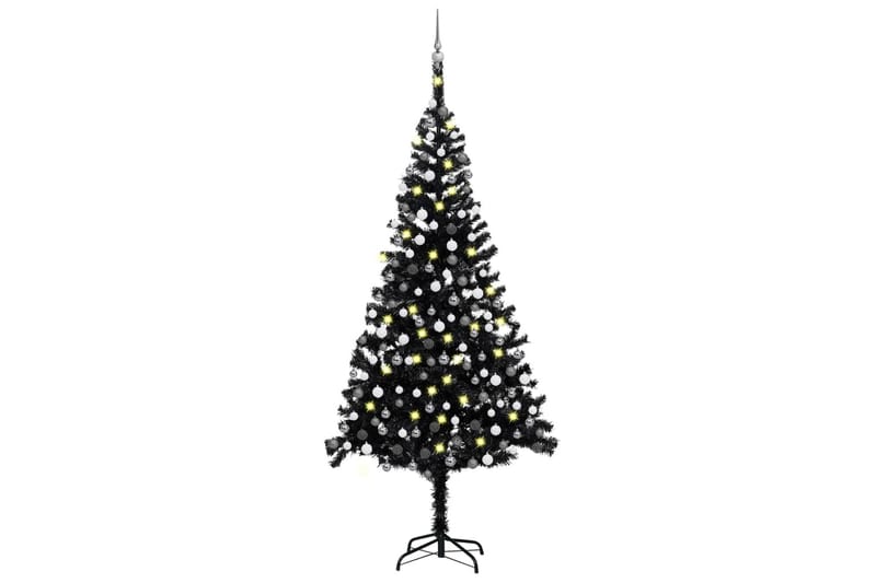 kunstigt juletræ med LED-lys og kuglesæt 240 cm PVC sort - Boligtilbehør - Julepynt & højtidsdekorationer - Juelpynt og juledekoration - Plastik juletræ
