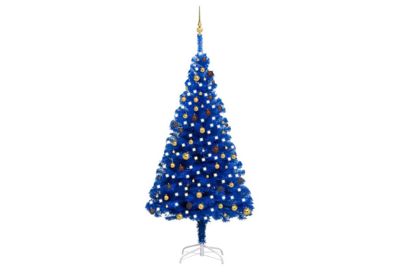 kunstigt juletræ med LED-lys og kuglesæt 240 cm PET blå - Plastik juletræ