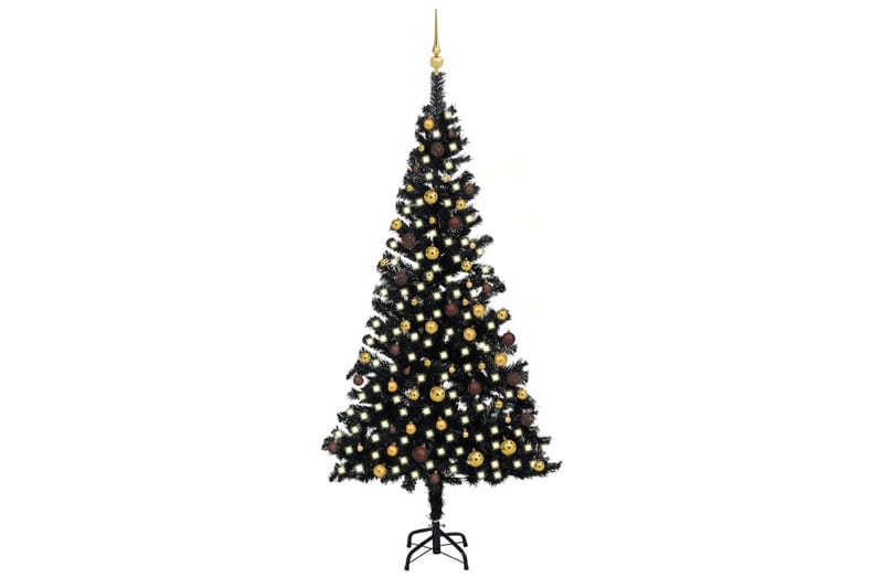 kunstigt juletræ med LED-lys og kuglesæt 240 cm PET sort - Plastik juletræ
