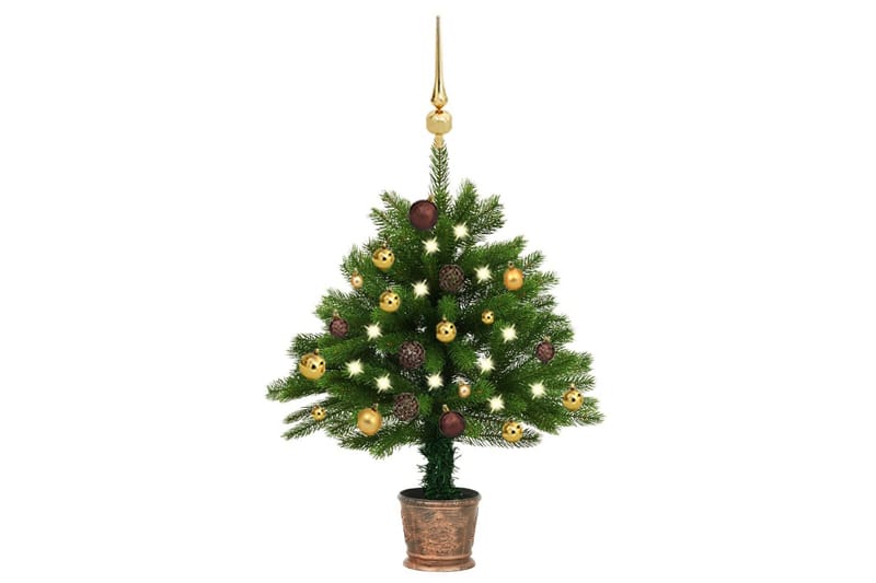kunstigt juletræ med LED-lys og kuglesæt 65 cm grøn - Plastik juletræ