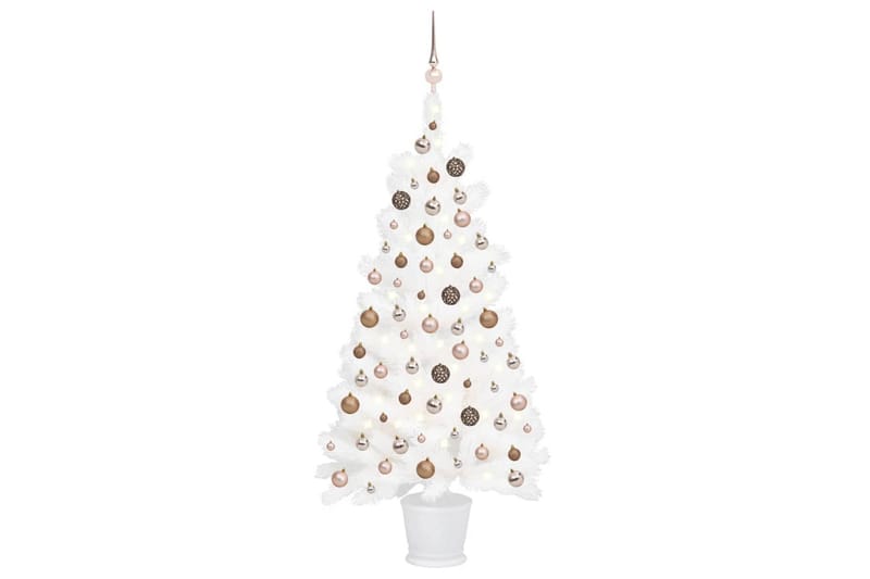 kunstigt juletræ med LED-lys og kuglesæt 65 cm hvid - Plastik juletræ