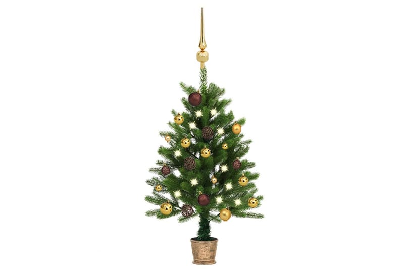 kunstigt juletræ med LED-lys og kuglesæt 90 cm grøn - Plastik juletræ