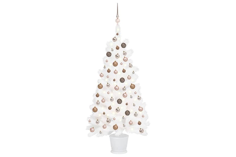 kunstigt juletræ med LED-lys og kuglesæt 90 cm hvid - Plastik juletræ