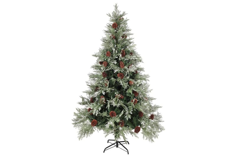 juletræ med LED-lys og grankogler 120 cm PVC & PE - Juelpynt og juledekoration