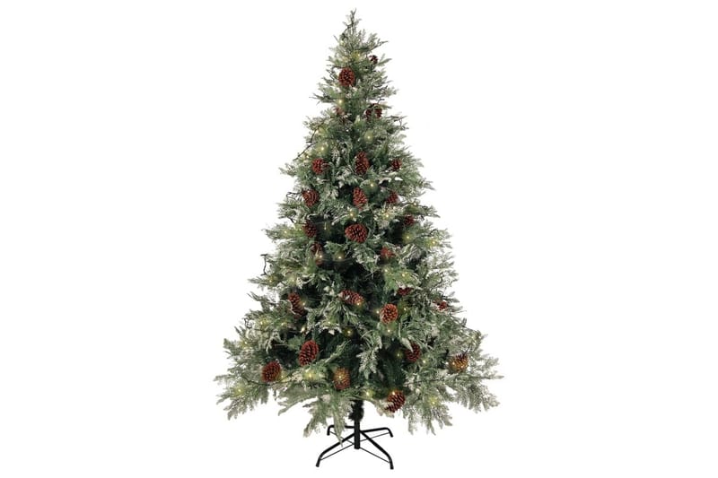 juletræ med LED-lys og grankogler 120 cm PVC & PE - Juelpynt og juledekoration