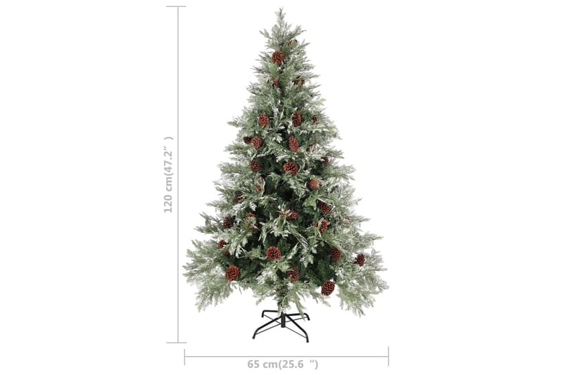 juletræ med LED-lys og grankogler 120 cm PVC & PE - Juelpynt og juledekoration